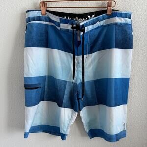 Hurley Phantom Striped Blue and White Board Shorts 36/L
